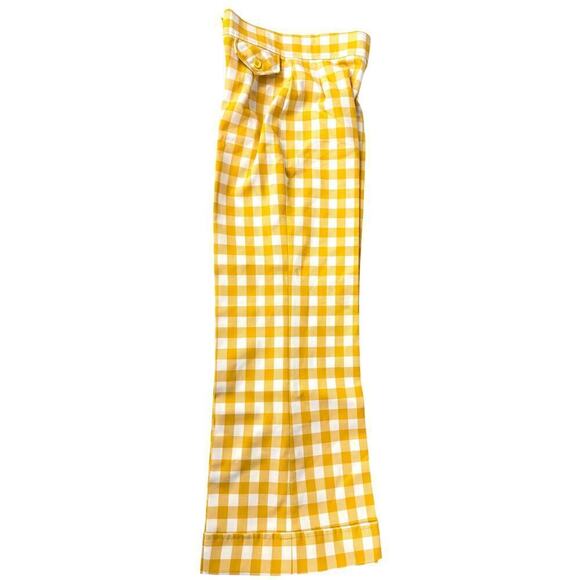 VTG 1970s Miss K 100% Polyester Yellow Checkered Wide Leg Pants Womens XS/S - Picture 3 of 6